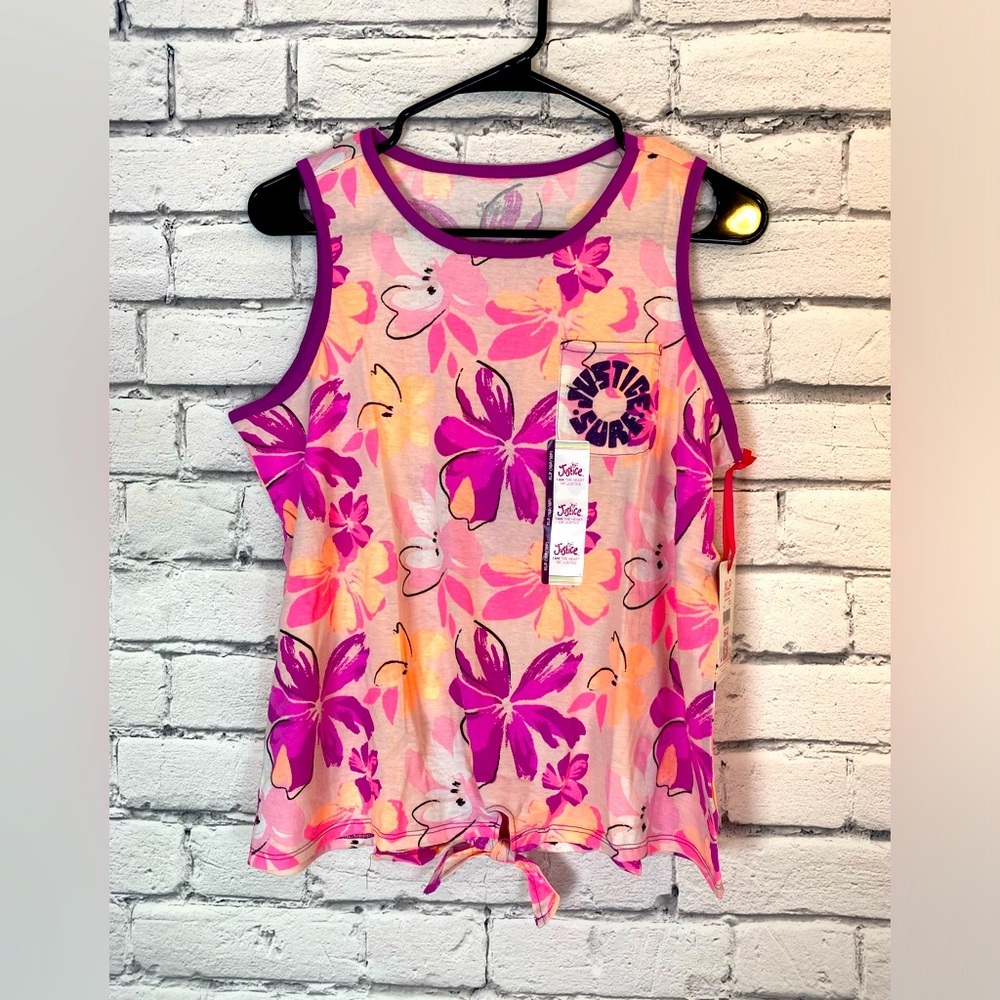 Justice Girls Pink Purple Peach Floral Sleeveless Shirt Tank Top XLP (16/18)